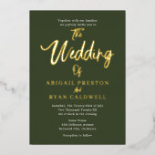 ブラシ書道4フォトミニマル結婚リスト 箔招待状 (正面)