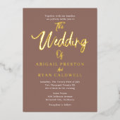 ブラシ書道4 Photo Brown 結婚's 箔招待状 (正面)