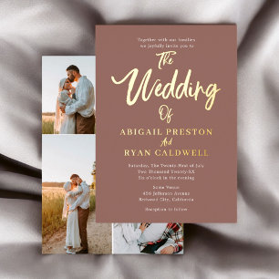 ブラシ書道4 Photo Brown 結婚's 箔招待状