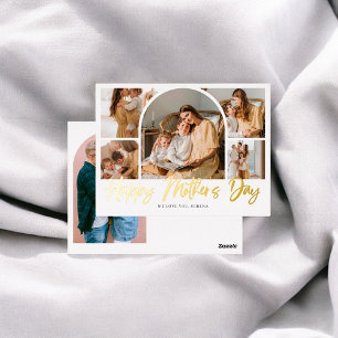 ブラシ書道6アーチ写真母の日 箔シーズンポストカード