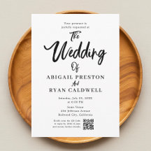 ブラシ書道QRコードホワイト結婚式招待状