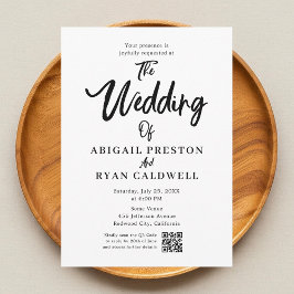 ブラシ書道QRコードホワイト結婚式招待状 招待状