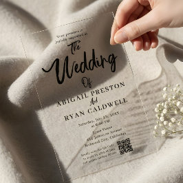 ブラシ書道QRコード結婚ズ アクリル招待状