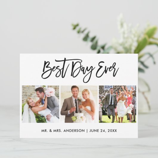 ブラシ最高のスクリプトの日3枚結婚の写真 サンキューカード (スタンド正面)