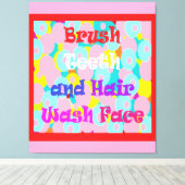 ブラシ歯ヘアウォッシュ顔おもしろいキッズ明るいデザイン キャンバスプリント (インサイチュ (ウッドフロア))