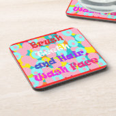 ブラシ歯ヘアウォッシュ顔おもしろいキッズ明るいデザイン コースター (左側)