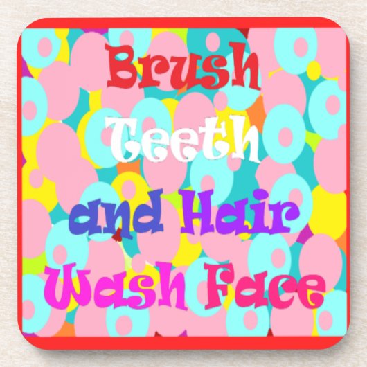 ブラシ歯ヘアウォッシュ顔おもしろいキッズ明るいデザイン コースター (正面)