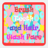 ブラシ歯ヘアウォッシュ顔おもしろいキッズ明るいデザイン スクエアシール (正面)