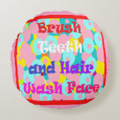 ブラシ歯ヘアウォッシュ顔おもしろいキッズ明るいデザイン ラウンドクッション (正面)