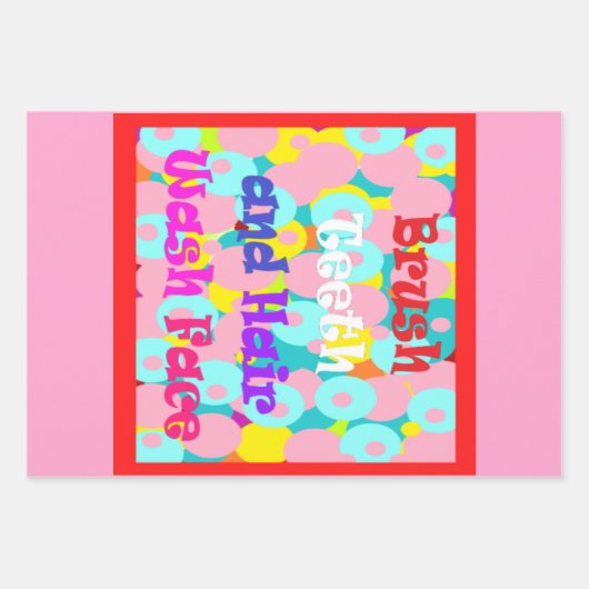 ブラシ歯ヘアウォッシュ顔おもしろいキッズ明るいデザイン ラッピングペーパーシート (正面)