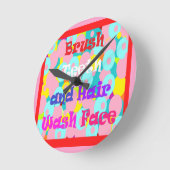 ブラシ歯洗髪顔おもしろいキッズデザイン ラウンド壁時計 (傾斜)