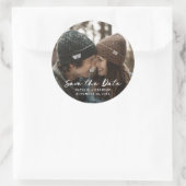 ブラシ素朴スクリプトウェディング日付の写真を保存 ラウンドシール (バッグ)