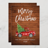 ブラシ素朴スクリプトヴィンテージトラッククリスマスツリー シーズンカード (正面/裏面)