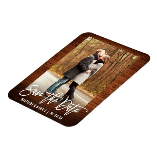 ブラシ素朴スクリプト木版写真の日付の保存 マグネット (左側)