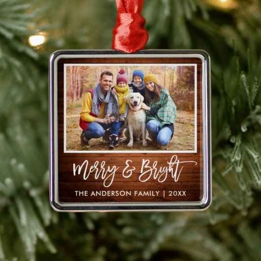 ブラシ素朴スクリプメリート木明るいファミリ メタルオーナメント (ツリー)