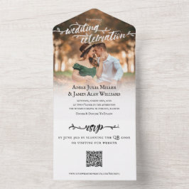 ブラシ素朴スクリプ結婚ト写真のQR RSVP オールインワン招待状