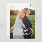 ブラシ素朴レタリングたった今結婚しました縦写真 ポストカード (正面/裏面)