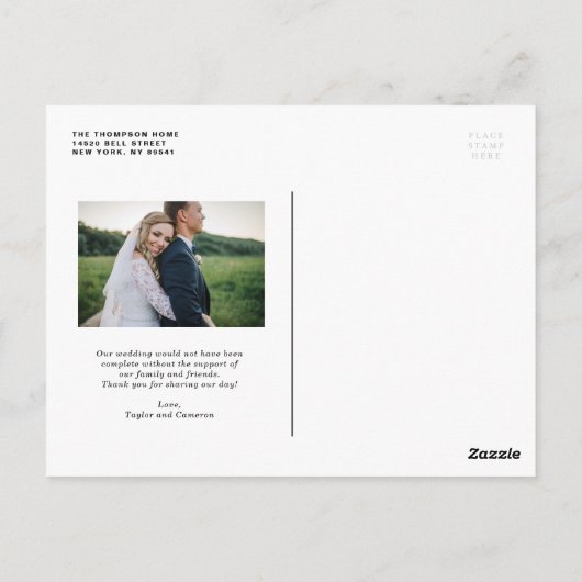 ブラシ素朴レタリングたった今結婚しました縦写真 ポストカード (裏面)