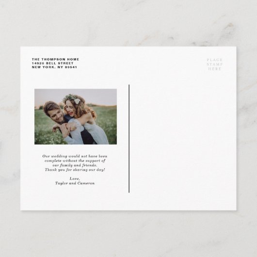 ブラシ素朴レタリングの結婚ありがとうはがき インビテーションポストカード (裏面)