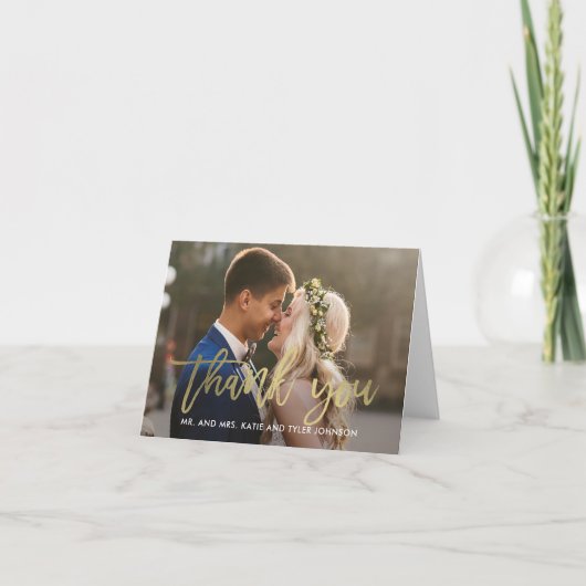 ブラシ結婚ドチャームのサンキューカードフェイク金ゴールド サンキューカード (正面)