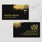 ブラシ絵を描の金ゴールド絵を描（ばちゃばちゃ）跳ねる 名刺 (正面/裏面)