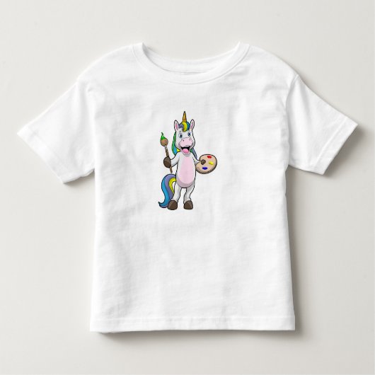 ブラシ絵画とカラーでユニコーン トドラーTシャツ (正面)