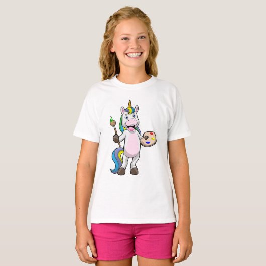 ブラシ絵画とカラーでユニコーン Tシャツ (正面フル)