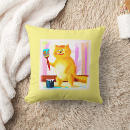 ブラシ絵画を持った可愛い猫。買今 クッション