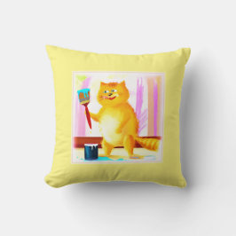 ブラシ絵画を持った可愛い猫。買今 クッション