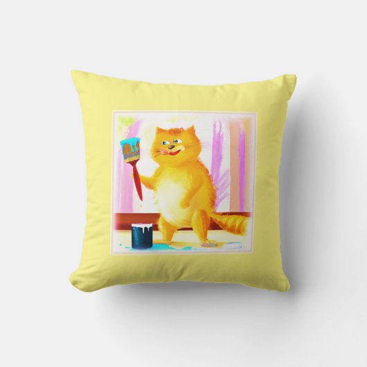 ブラシ絵画を持った可愛い猫。買今 クッション (正面)