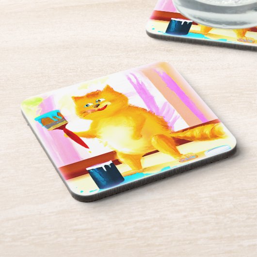 ブラシ絵画を持った可愛い猫。買今 コースター (左側)