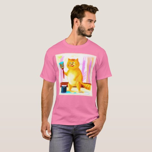 ブラシ絵画を持った可愛い猫。買今 Tシャツ (正面フル)