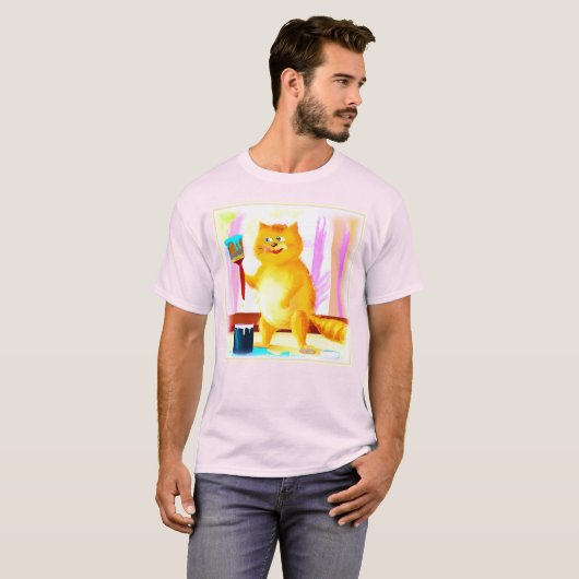 ブラシ絵画を持った可愛い猫。買今 Tシャツ (正面フル)