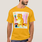 ブラシ絵画を持った可愛い猫。買今 Tシャツ (正面)