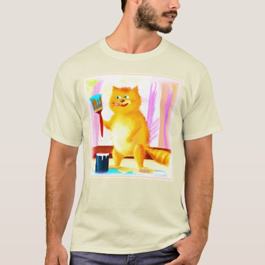 ブラシ絵画を持った可愛い猫。買今 Tシャツ (正面)