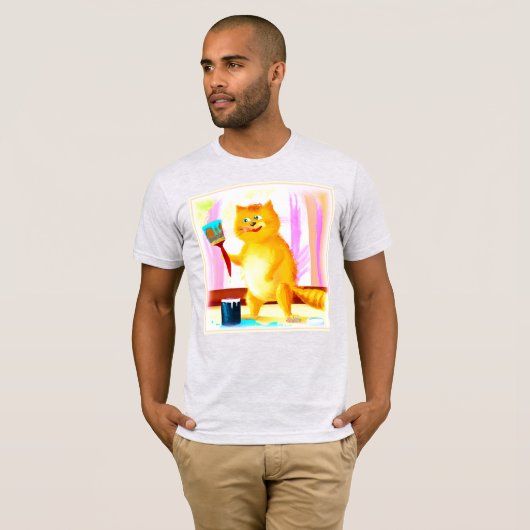 ブラシ絵画を持った可愛い猫。買今 Tシャツ (正面フル)