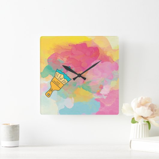 ブラシ色彩の鮮やか付き スクエア壁時計 (ホーム)