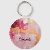 ブラシ芸術的ストロークの金ゴールドとピンク キーホルダー (正面)