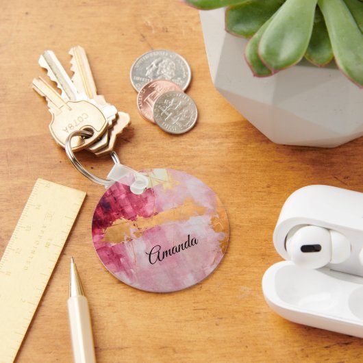 ブラシ芸術的ストロークの金ゴールドとピンク キーホルダー (デスク)