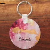 ブラシ芸術的ストロークの金ゴールドとピンク キーホルダー (正面)