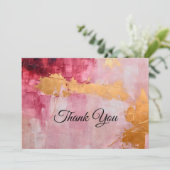 ブラシ芸術的ストロークの金ゴールドとピンク サンキューカード (スタンド正面)
