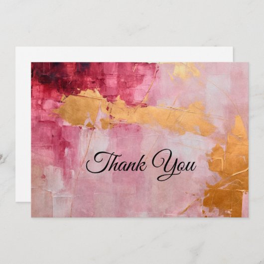 ブラシ芸術的ストロークの金ゴールドとピンク サンキューカード (正面/裏面)