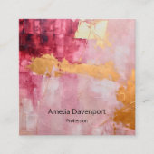 ブラシ芸術的ストロークの金ゴールドとピンク スクエア名刺 (正面)