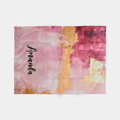 ブラシ芸術的ストロークの金ゴールドとピンク フリースブランケット (正面(横))