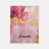 ブラシ芸術的ストロークの金ゴールドとピンク フリースブランケット (正面)