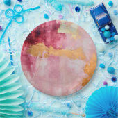 ブラシ芸術的ストロークの金ゴールドとピンク ペーパープレート (パーティー)