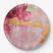 ブラシ芸術的ストロークの金ゴールドとピンク ペーパープレート (正面)