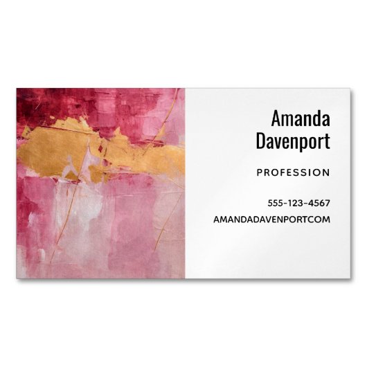 ブラシ芸術的ストロークの金ゴールドとピンク マグネット名刺 (正面)