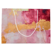 ブラシ芸術的ストロークの金ゴールドとピンク ラージペーパーバッグ (裏面)