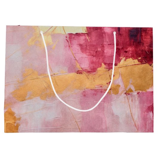 ブラシ芸術的ストロークの金ゴールドとピンク ラージペーパーバッグ (裏面)
